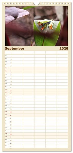 Produktbild: Familienplaner 2026 - Fr&ouml;sche - Die wundersch&ouml;ne Welt der bunten H&uuml;pfer. mit 5 Spalten (Wandkalender, 21 x 45 cm) CALVENDO