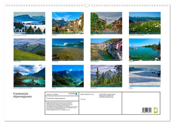 Produktbild: Frankreichs Alpenregionen (Wandkalender 2026 DIN A2 quer), CALVENDO Monatskalender