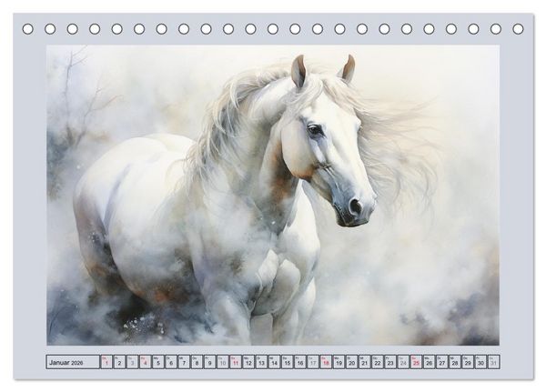 Produktbild: Anmutige Schimmel. &Auml;sthetik wei&szlig;er Aquarell-Pferde (Tischkalender 2026 DIN A5 quer), CALVENDO Monatskalender