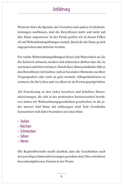 Produktbild: Wahrnehmungsgeschichten. Ged&auml;chtnistraining und Besch&auml;ftigungen f&uuml;r Senioren. Auch mit Demenz. Ratgeber