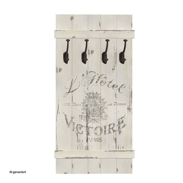 Produktbild: HTI-Living Rustikale Wandgarderobe im Vintage-Look Shabby Chic mit 4 Haken