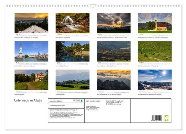 Produktbild: Unterwegs im Allg&auml;u (Wandkalender 2026 DIN A2 quer), CALVENDO Monatskalender
