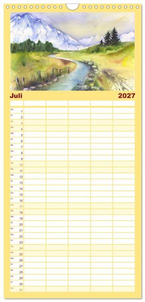 Produktbild: Familienplaner 2027 - Landschaft in Aquarell mit 5 Spalten (Wandkalender, 21 x 45 cm) CALVENDO