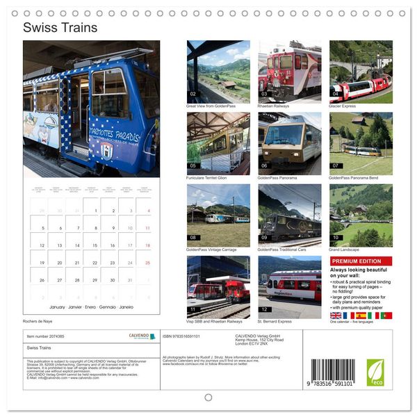 Produktbild: Swiss Trains (Wall Calendar 2026 12 &times; 12 Inch) CALVENDO 12 Month Wall Calendar
