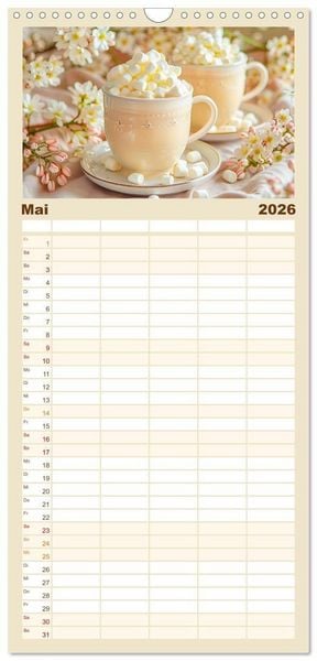 Produktbild: Familienplaner 2026 - Cappuccino, Latte und mehr - Der gro&szlig;e Kaffeekalender mit 5 Spalten (Wandkalender, 21 x 45 cm) CALVENDO
