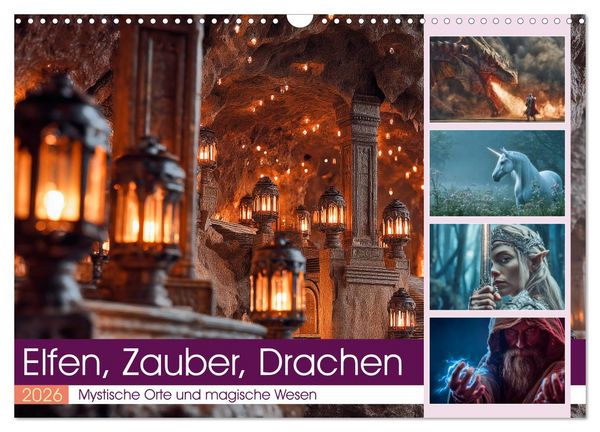 Produktbild: Elfen, Zauber, Drachen (Wandkalender 2026 DIN A3 quer), CALVENDO Monatskalender
