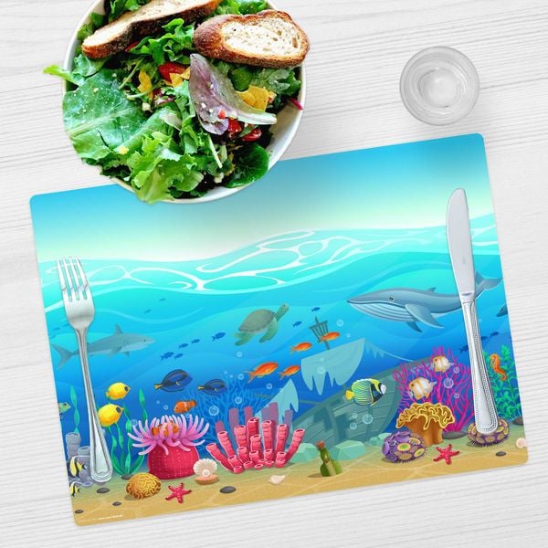 Produktbild: Tischsetmacher Tischset f&uuml;r Kinder Illustrierte Unterwasserwelt f&uuml;r Kinder, aus hochwertigem Vinyl , 44 x 32 cm