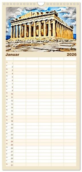Produktbild: Familienplaner 2026 - Kalimera Griechenland mit 5 Spalten (Wandkalender, 21 x 45 cm) CALVENDO