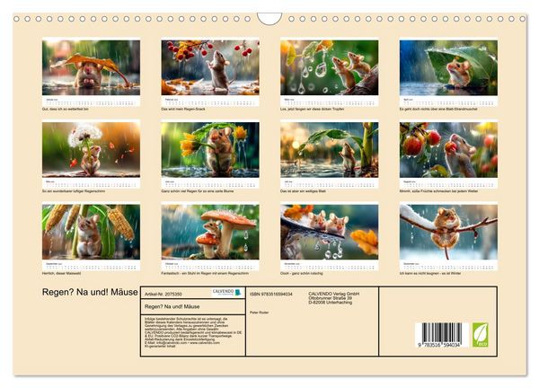 Produktbild: Regen? Na und! M&auml;use (Wandkalender 2026 DIN A3 quer), CALVENDO Monatskalender