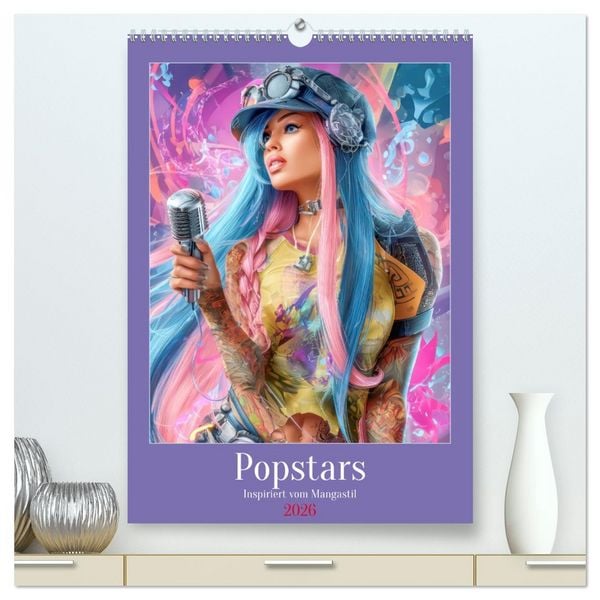 Popstars - Inspiriert vom Mangastil (hochwertiger Premium Wandkalender 2026 DIN A2 hoch), Kunstdruck in Hochglanz