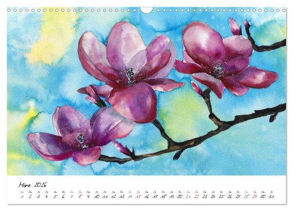 Produktbild: Blumen Bl&uuml;ten Aquarelle (Wandkalender 2026 DIN A3 quer), CALVENDO Monatskalender