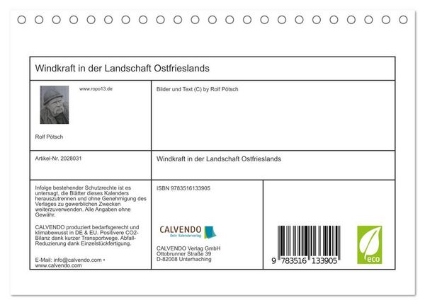 Produktbild: Windkraft in der Landschaft Ostfrieslands (Tischkalender 2026 DIN A5 quer), CALVENDO Monatskalender