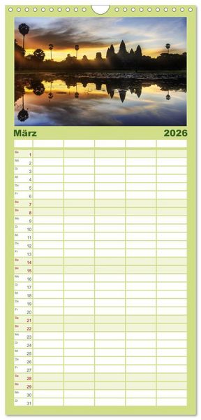 Produktbild: Familienplaner 2026 - Kambodscha &bull; Angkor Wat mit 5 Spalten (Wandkalender, 21 x 45 cm) CALVENDO