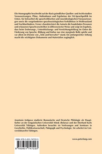 Produktbild: Die nationalsozialistische Sprachpolitik im besetzten Wei&szlig;russland 1941&ndash;1944