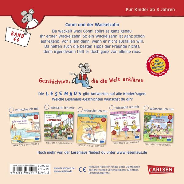 Produktbild: LESEMAUS 44: Conni und der Wackelzahn