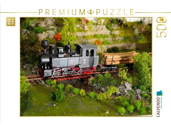 CALVENDO Puzzle Dampflok vor dem Holzzug | 500 Teile Lege-Größe 48 × 36 cm Foto-Puzzle für Erwachsene