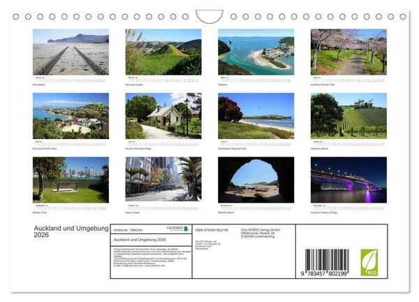 Produktbild: Auckland und Umgebung 2026 (Wandkalender 2026 DIN A4 quer), CALVENDO Monatskalender