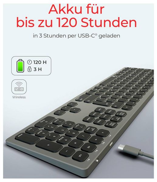 Produktbild: RAIDSONIC Full-Size Aluminium Tastatur, Bluetooth & RF, f&uuml;r Win & macOS