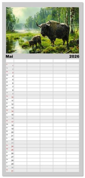 Produktbild: Familienplaner 2026 - Wilde Rinder mit 5 Spalten (Wandkalender, 21 x 45 cm) CALVENDO