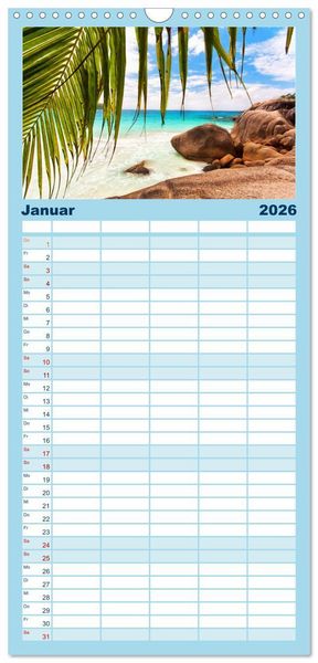 Produktbild: Familienplaner 2026 - Seychellen mit 5 Spalten (Wandkalender, 21 x 45 cm) CALVENDO
