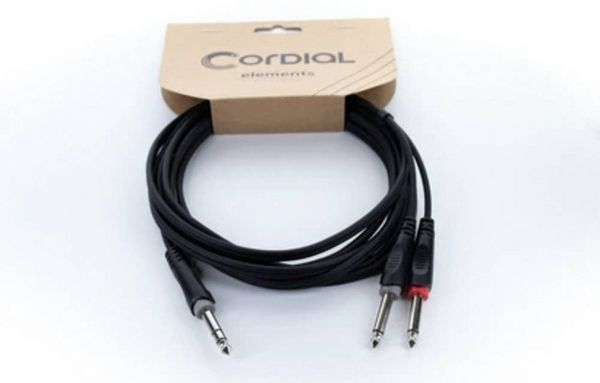 Produktbild: Cordial 14877 Klinke Audio Y-Adapter [1x Klinkenstecker 6.3mm (stereo) - 2x Klinkenstecker 6.3mm (mono)] 1.50m Schwarz PVC-Mantel