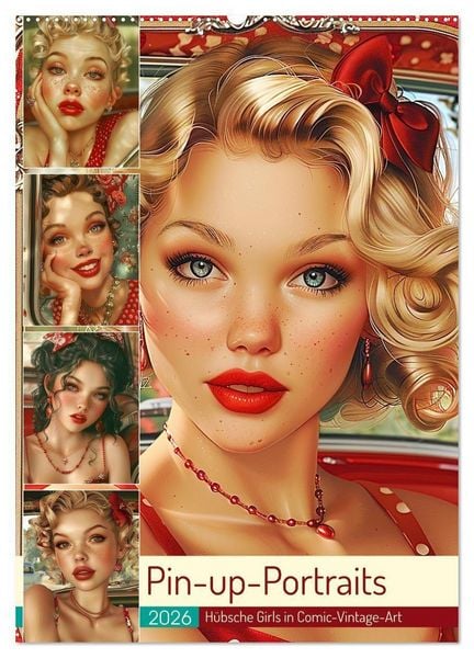 Produktbild: Pin-up-Portraits. H&uuml;bsche Girls in Comic-Vintage-Art (Wandkalender 2026 DIN A2 hoch), CALVENDO Monatskalender