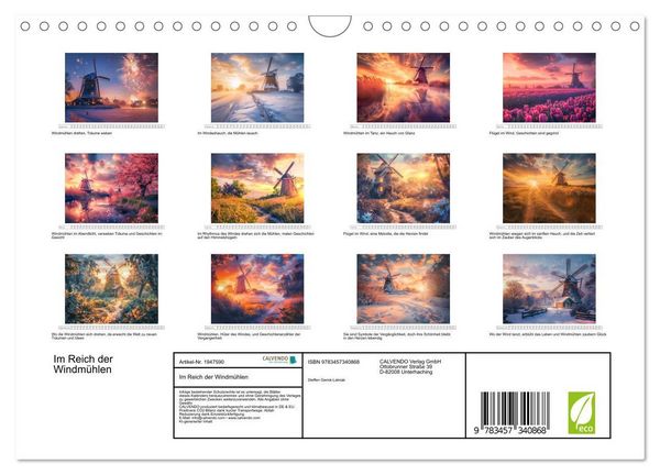 Produktbild: Im Reich der Windm&uuml;hlen (Wandkalender 2026 DIN A4 quer), CALVENDO Monatskalender