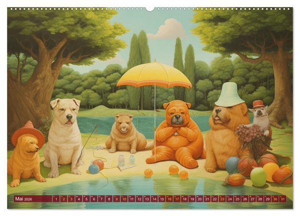 Produktbild: Boteros Hunde - Kunstvoller Kalender im Stile des Boterismo (hochwertiger Premium Wandkalender 2026 DIN A2 quer), Kunstdruck in Hochglanz