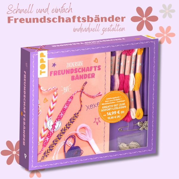 Produktbild: Kreativ-Set Zuckers&uuml;&szlig;e Freundschaftsb&auml;nder. Mit Anleitungsbuch und Material
