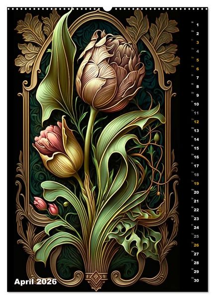 Produktbild: Jugendstil Blumen (hochwertiger Premium Wandkalender 2026 DIN A2 hoch), Kunstdruck in Hochglanz