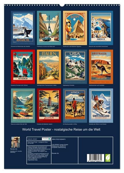 Produktbild: World Travel Poster - nostalgische Reise um die Welt (hochwertiger Premium Wandkalender 2026 DIN A2 hoch), Kunstdruck in Hochglanz