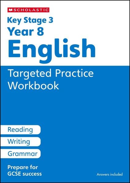 Produktbild: KS3 Year 8 English Targeted Practice Workbook with answers.