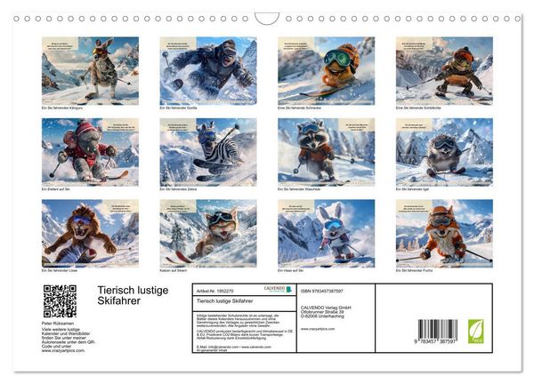 Produktbild: Tierisch lustige Skifahrer (Wandkalender 2026 DIN A3 quer), CALVENDO Monatskalender