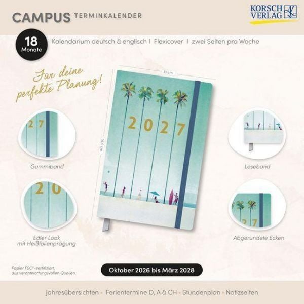 Produktbild: Terminkalender Campus Palmen 18 Monate 2027/2028