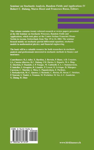 Produktbild: Seminar on Stochastic Analysis, Random Fields and Applications IV