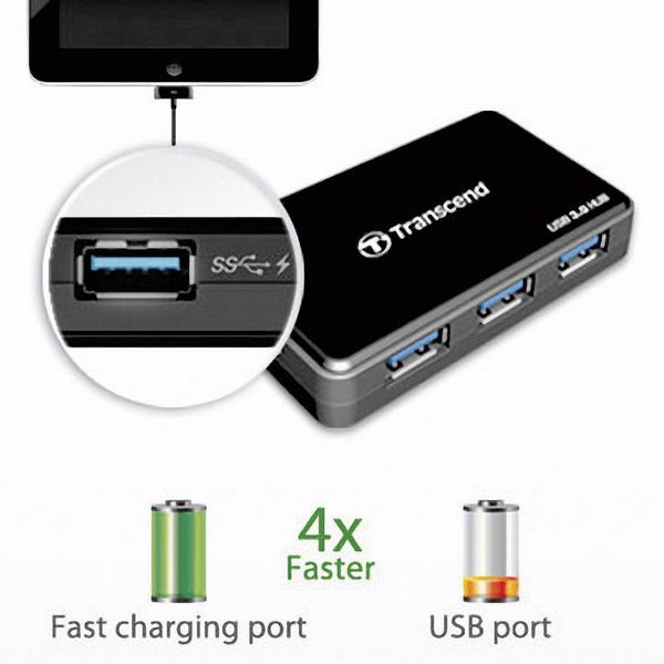 Produktbild: Transcend TS-HUB2C 4 Port USB 3.2 Gen 1-Hub (USB 3.0) Schwarz