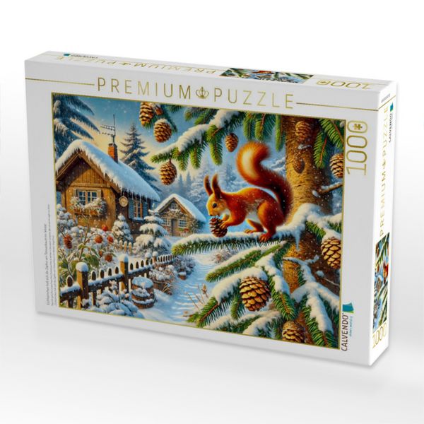 Produktbild: CALVENDO Puzzle Eichh&ouml;rnchen holt sich die Zapfen am Tannenbaum im Winter | 1000 Teile Lege-Gr&ouml;&szlig;e 64x48cm Foto-Puzzle f&uuml;r gl&uuml;ckliche Stunden