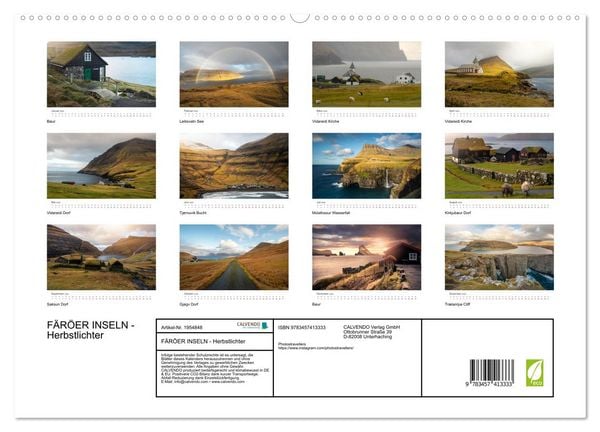 Produktbild: F&Auml;R&Ouml;ER INSELN - Herbstlichter (hochwertiger Premium Wandkalender 2026 DIN A2 quer), Kunstdruck in Hochglanz