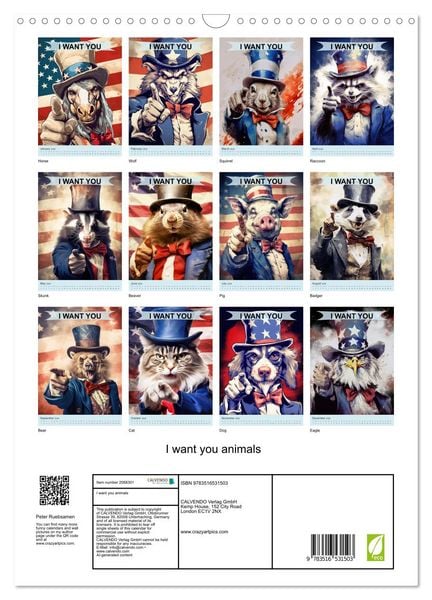 Produktbild: I want you animals (Wall Calendar 2026 DIN A3 portrait), CALVENDO 12 Month Wall Calendar