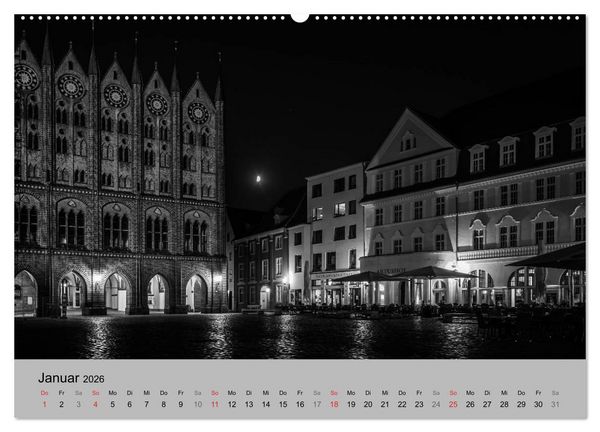 Produktbild: Hansestadt Stralsund bei Nacht (mit GPS-Koordinaten) (Wandkalender 2026 DIN A2 quer), CALVENDO Monatskalender