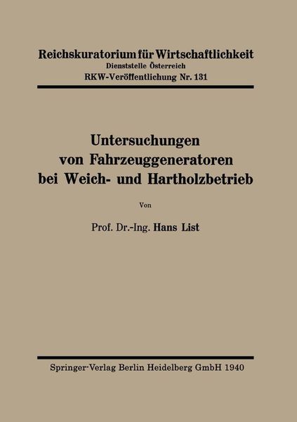 Produktbild: Untersuchungen von Fahrzeuggeneratoren bei Weich- und Hartholzbetrieb