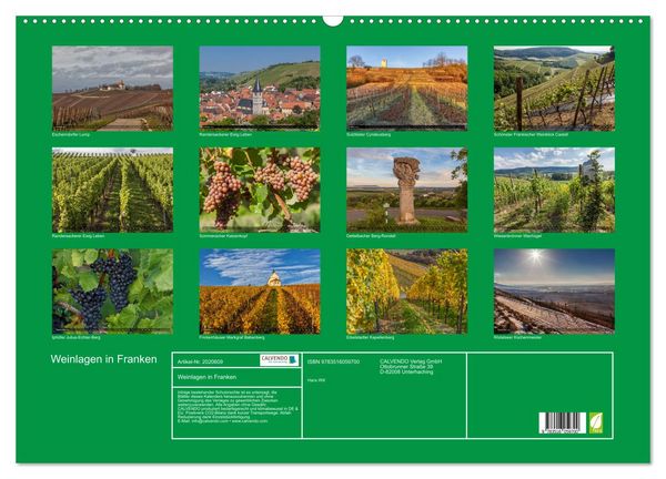 Produktbild: Weinlagen in Franken (Wandkalender 2026 DIN A2 quer), CALVENDO Monatskalender