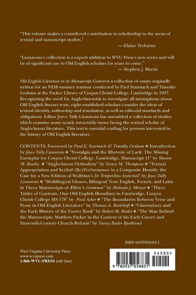 Produktbild: OLD ENGLISH LITERATURE IN ITS MANUSCRIPT CONTEXT