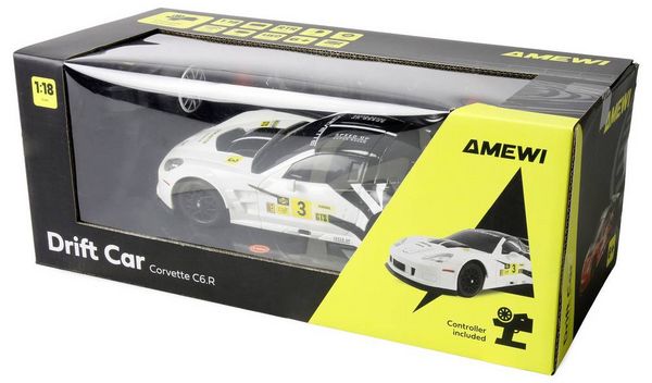 Produktbild: Amewi Corvette C6.R Drift Car Wei&szlig; Brushed 1:18 RC Modellauto Elektro Drift Allradantrieb (4WD) RtF 2,4 GHz inkl. Akku und Ladekabel, Spar-Set