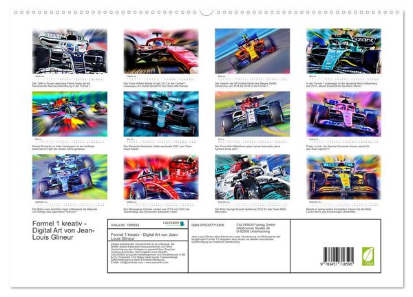 Produktbild: Formel 1 kreativ - Digital Art von Jean-Louis Glineur (hochwertiger Premium Wandkalender 2026 DIN A2 quer), Kunstdruck in Hochglanz