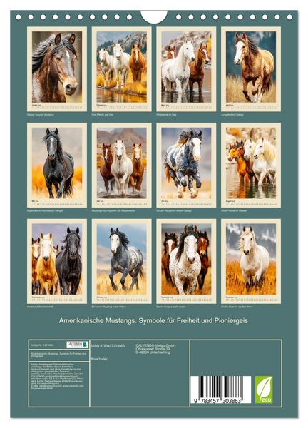 Produktbild: Amerikanische Mustangs. Symbole f&uuml;r Freiheit und Pioniergeis (Wandkalender 2026 DIN A4 hoch), CALVENDO Monatskalender