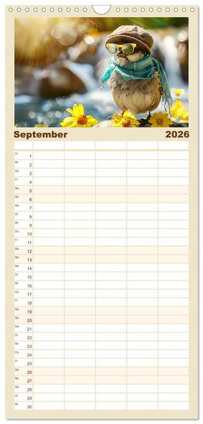 Produktbild: Familienplaner 2026 - Niedliche V&ouml;gel! Trendige Schnabelstars erobern die Modewelt mit 5 Spalten (Wandkalender, 21 x 45 cm) CALVENDO