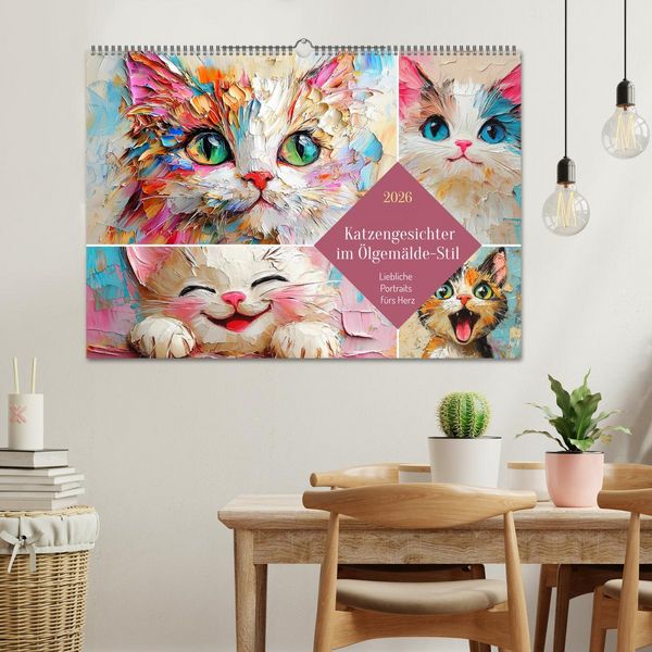 Produktbild: Katzengesichter im &Ouml;lgem&auml;lde-Stil. Liebliche Portraits f&uuml;rs Herz (Wandkalender 2026 DIN A2 quer), CALVENDO Monatskalender