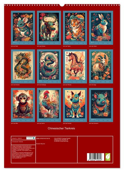 Produktbild: Chinesischer Tierkreis (hochwertiger Premium Wandkalender 2026 DIN A2 hoch), Kunstdruck in Hochglanz