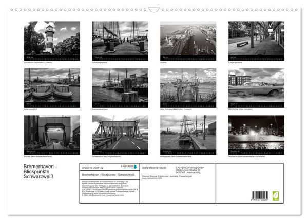 Produktbild: Bremerhaven - Blickpunkte Schwarzwei&szlig; (Wandkalender 2026 DIN A2 quer), CALVENDO Monatskalender